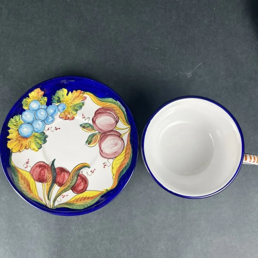 Italian Hand Painted Ravello Pottery Cup Saucer Plate Set Da‎ Lena Fruit Design